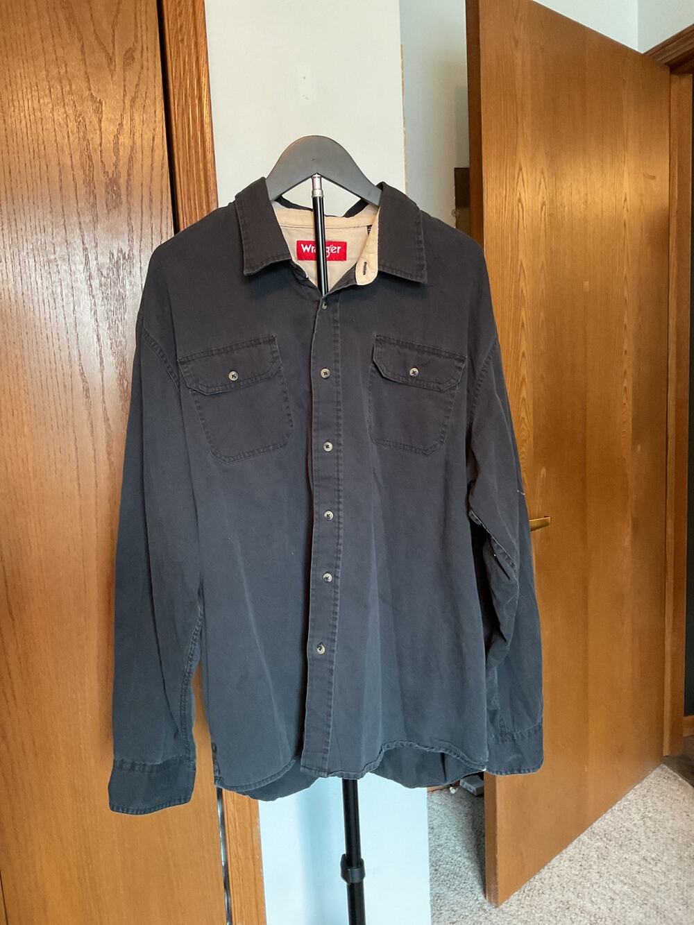 Wrangler Mens 2XL Gray Heavyweight Cotton Canvas Work Shirt Long Sleeve Button